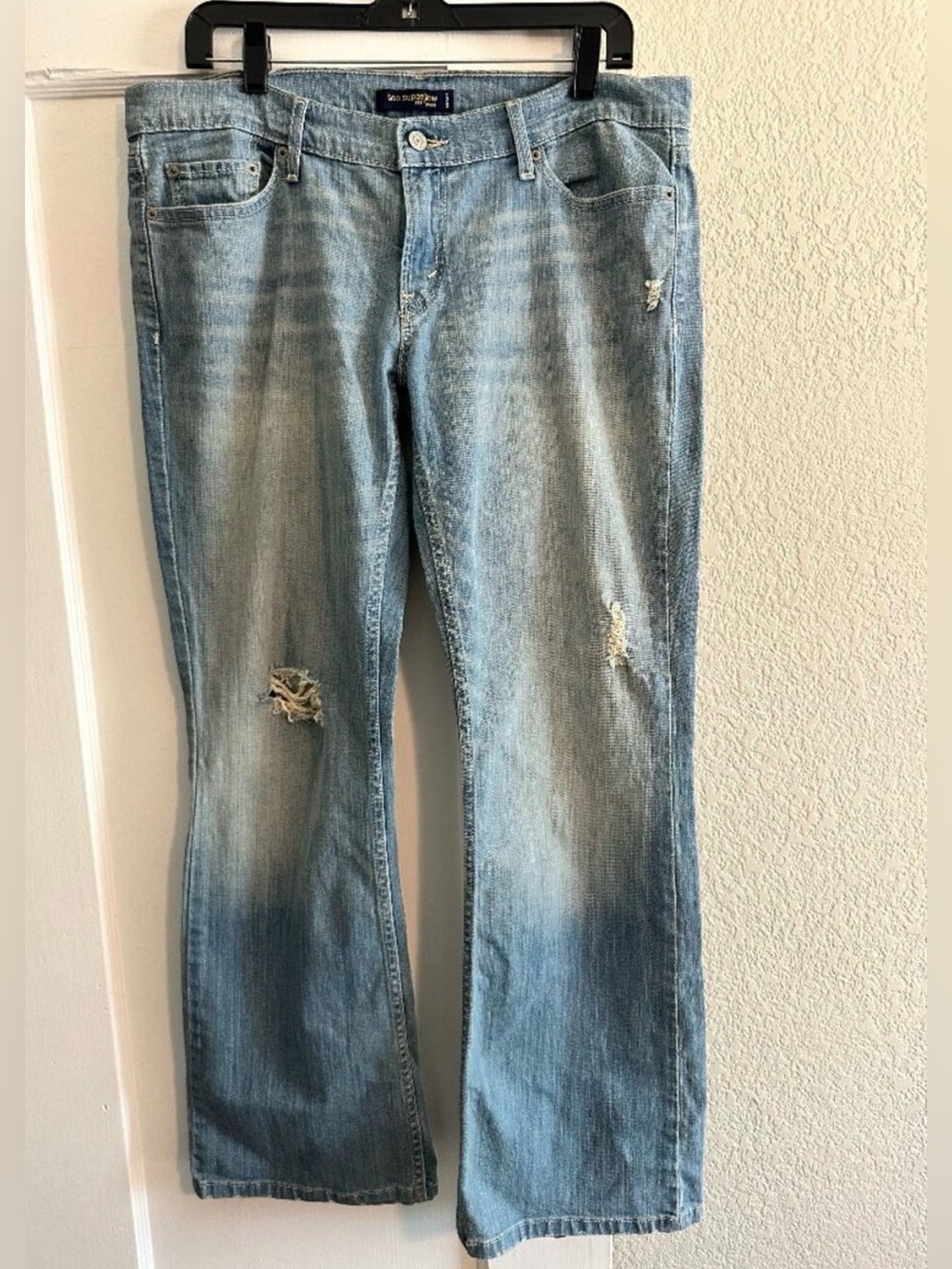 Levi's Too Superlow 524 Baggy Y2K Low-Rise Flare Jeans Sz 13M Light Wash Denim